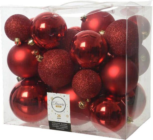 Decoris kerstballen 26x st rood 6 8 en 10 cm kunststof