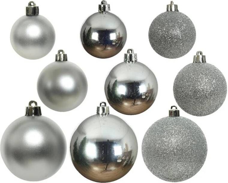 Decoris kerstballen 26x st zilver 6 8 en 10 cm kunststof