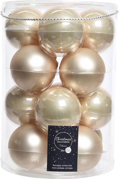Decoris kerstballen 26x stuks glas champagne 8 cm