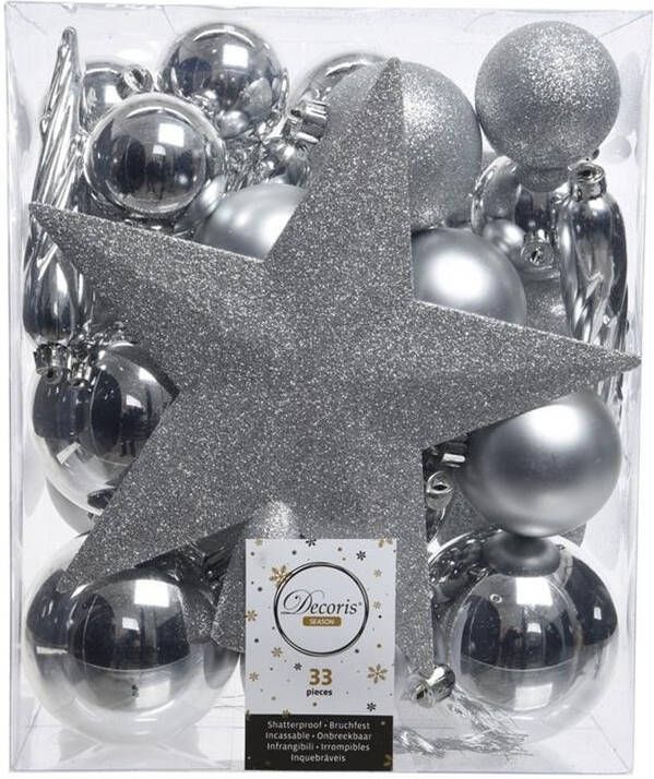 Decoris Kerstballen 33 ST zilverkleurig mix 5-8 cm