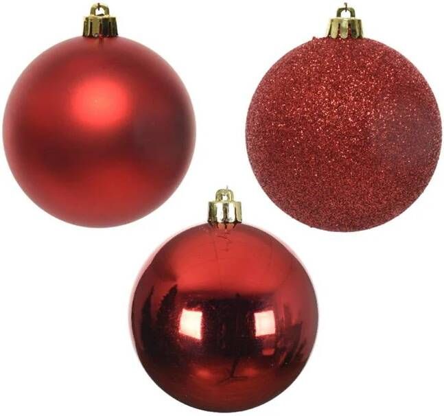 Decoris Kerstballen 34ST rood kunststof glans|mat 8 cm