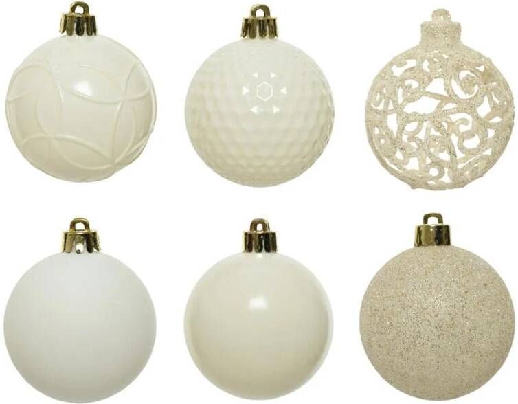 Decoris Kerstballen 37 stuks kunststof wol wit 6 cm