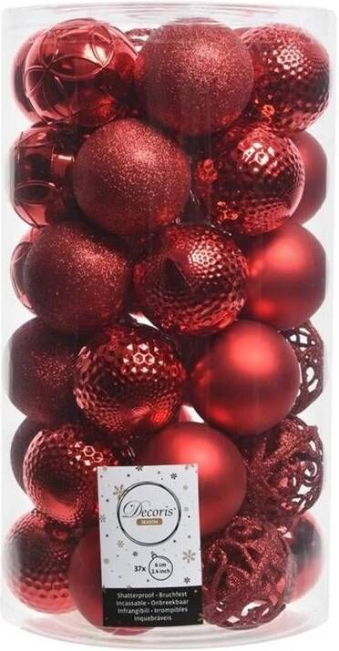 Decoris Kerstballen 37 stuks rood 6 cm mat en glans