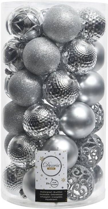 Decoris Kerstballen 37ST zilverkleurig 6 cm mat en glans
