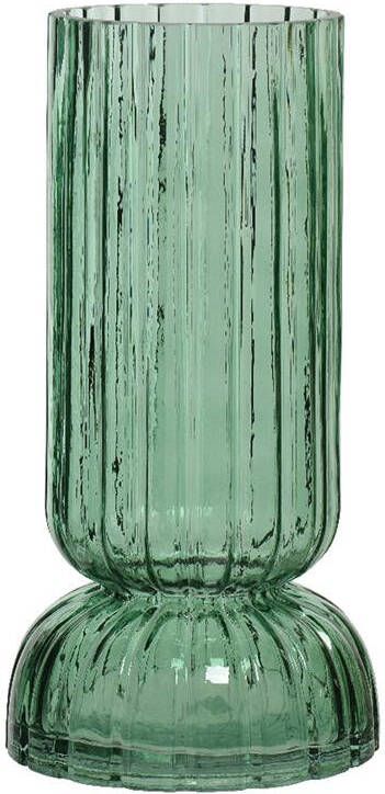 Decoris Vaas groen glas geribbeld D13 x H26 cm