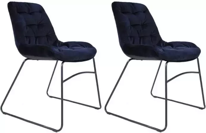 Dimehouse Set van 2 eetkamerstoelen industrieel Mira velvet blauw - Foto 3