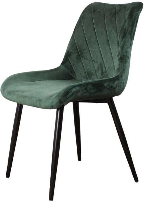 DS4U Benito 2.0 Eetkamerstoel Velvet Groen Velours Eetkamer Stoel Zwart Metalen Poten Comfortabel Industrieel Design Rugleuning met Sierstiksels Stoer Fluweel - Foto 2