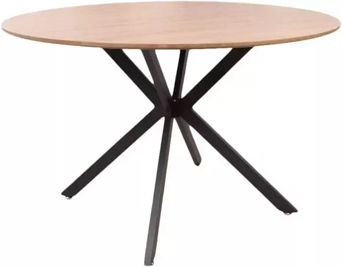 DS4U eettafel Julio MDF hout eiken houtlook 120 cm bruin tafelblad zwart metaal onderstel rond - Foto 2