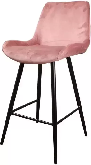 DS4U Lucas Barkruk Velvet Roze 66 cm Zithoogte Velours Bar Kruk Eetkamer Stoel Fluweel Kruk Rugleuning Barstoel met Voetsteun Design Barkrukken Zwarte Metalen Poten - Foto 2