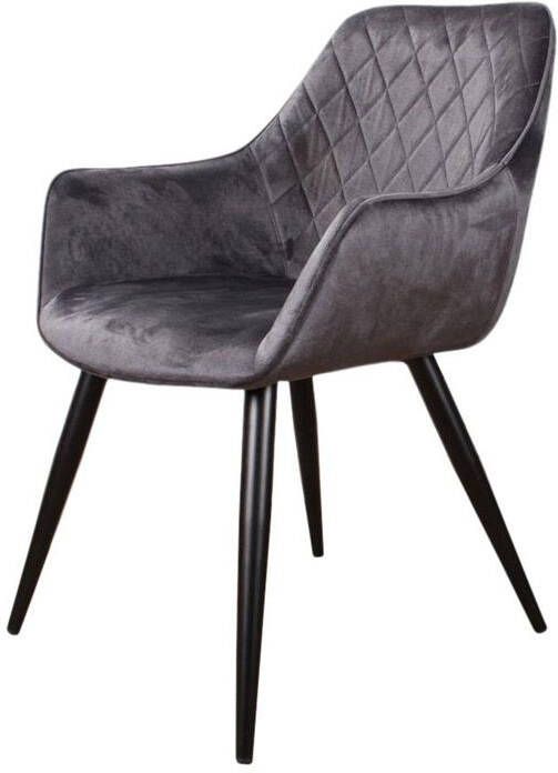 DS4U Eetkamerstoel Ravi vintage armstoel stoel velvet velours fluweel antraciet zwart metaal met armleuning set van 2 - Foto 2