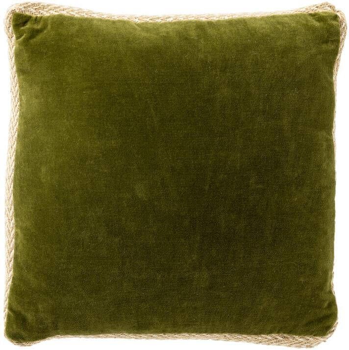 Dutch Decor Kussenhoes 45x45 cm MANOE rand van jute groen