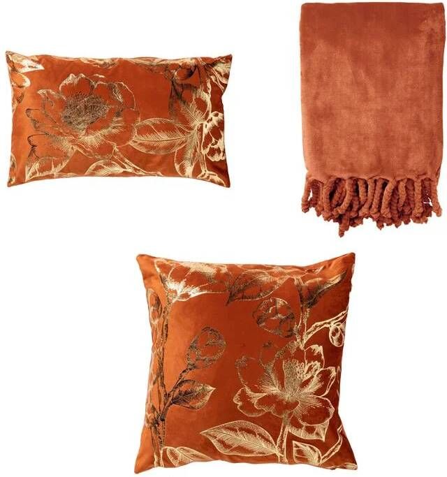 Dutch Decor Sierkussens en plaid Set van 3 AVERY ORANGE oranje