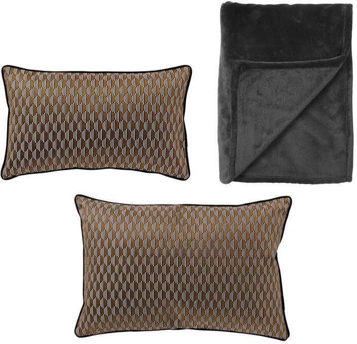 Dutch Decor Sierkussens met plaid Set van 3 THE BOLD MOVE zwart