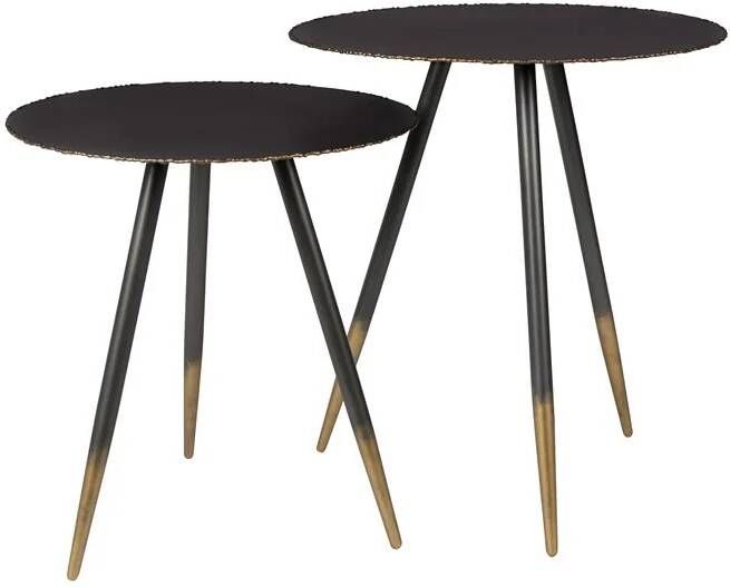 Dutchbone Bijzettafel Stalwart Gunmetal set van 2 stuks Goud Rond