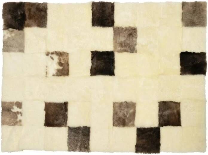 Dutchskins Designer schapenvacht vloerkleed 180 x 120 cm patchwork Ivoor wit; Creme wit Hoogpolig vloerkleed natuurlijke vorm