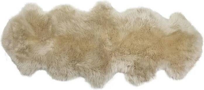 Dutchskins Designer schapenvacht vloerkleed 180 x 80 cm patchwork Linnen; Creme wit Hoogpolig vloerkleed natuurlijke vorm