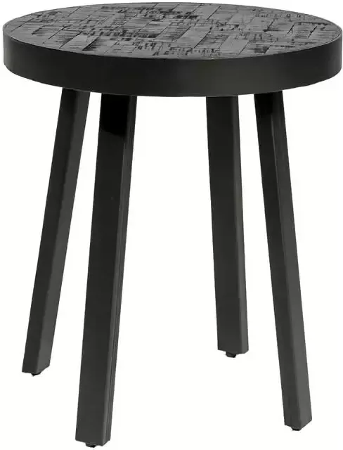 Duverger Herringbone -Salontafel rond dia 45cm zwart visgraat parket metalen frame