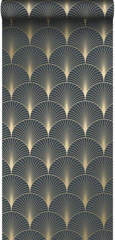 Esta Home ESTAhome behang art deco motief donkerblauw en goud 0 53 x 10 05 m