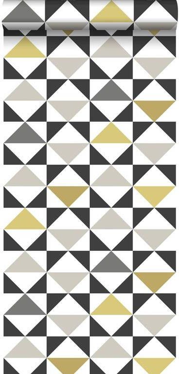 Esta Home ESTAhome behang grafische driehoeken wit zwart grijs en okergeel 0