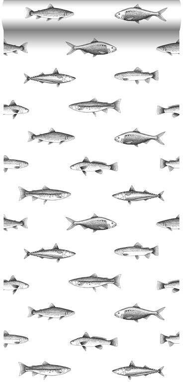 Esta Home ESTAhome behang pentekening vissen wit en zwart 0 53 x 10 05 m 138