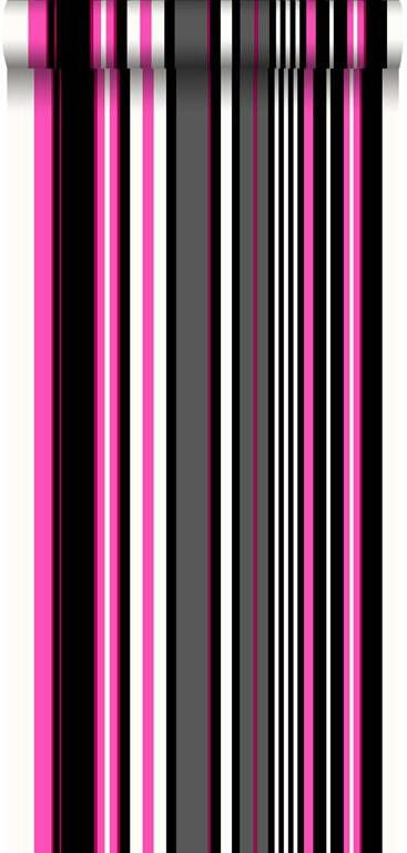 Esta Home ESTAhome behang strepen roze en zwart 53 cm x 10 05 m 116534
