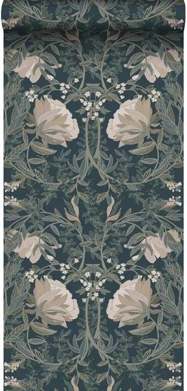 Esta Home ESTAhome behang vintage bloemen in art nouveau stijl donkerblauw 0.5
