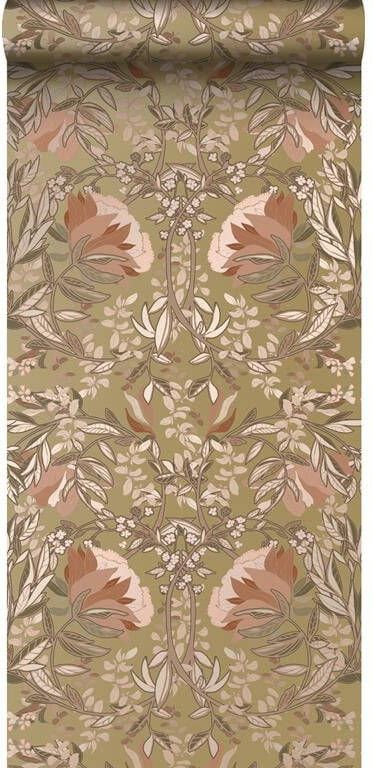 Esta Home ESTAhome behang vintage bloemen in art nouveau stijl goud en terracott