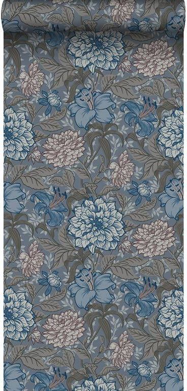 Esta Home ESTAhome behang vintage bloemen vergrijsd blauw en warm grijs 0.53 x