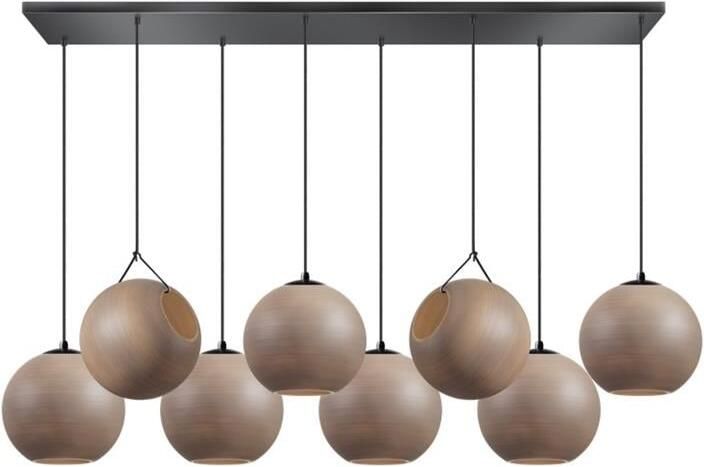 ETH Orb Hanglamp balk zwart L130xB30xH2.5cm 8xE27 Taupe grijs glas 25cm