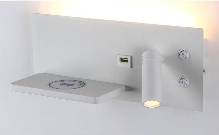 ETH Nighty right wandlamp met usb + draadloos laden Wit