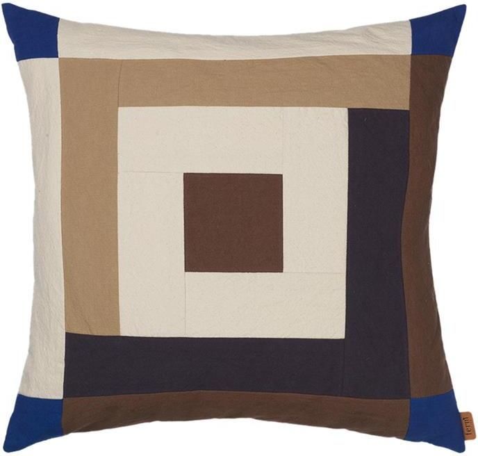 Ferm living Border Patchwork Sierkussen Carob Brown Bright Blue
