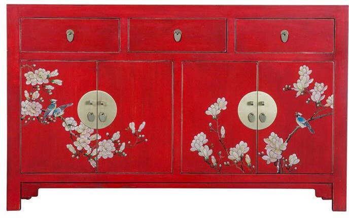 Fine Asianliving Chinees Dressoir Vintage Rood Handbeschilderd Orientique Collectie B140xD35xH85cm Chinese Meubels Oosterse Kast - Foto 2