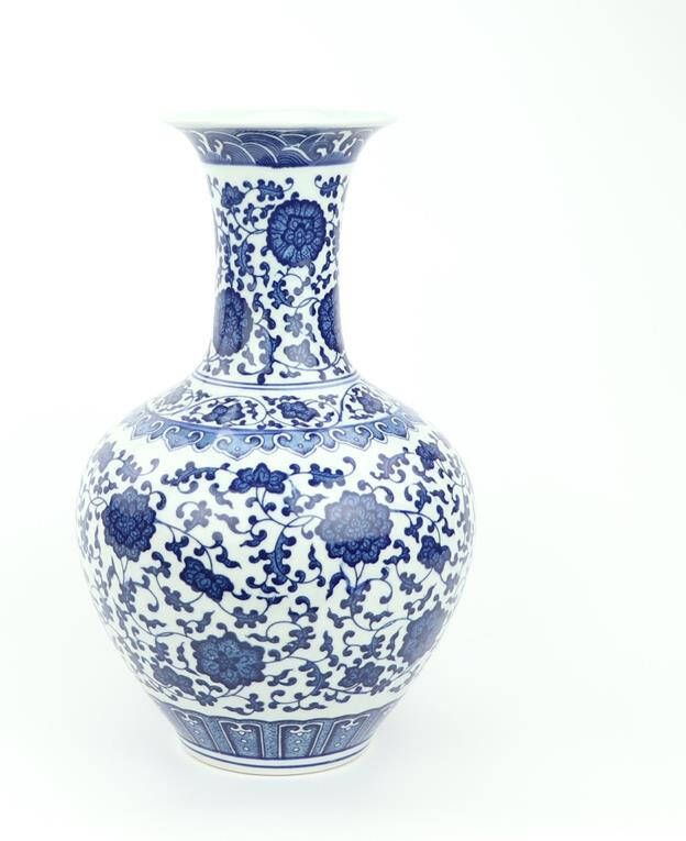 Fine Asianliving Chinese Vaas Porselein Lotus Blauw