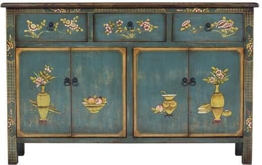Fine Asianliving Chinees Dressoir Blauw Handbeschilderd Chinese Meubels Oosterse Kast - Foto 2