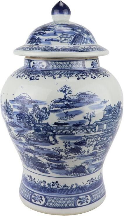 Fine Asianliving Chinese Gemberpot Blauw Wit