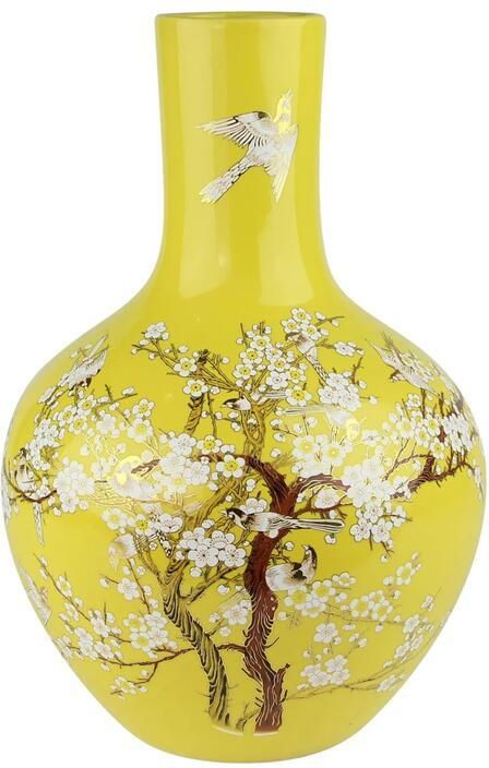 Fine Asianliving Chinese Vaas Geel Bloesems