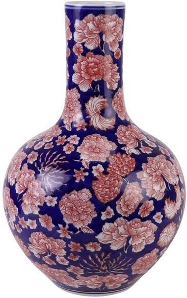 Fine Asianliving Chinese Vaas Porselein Blauw Rood