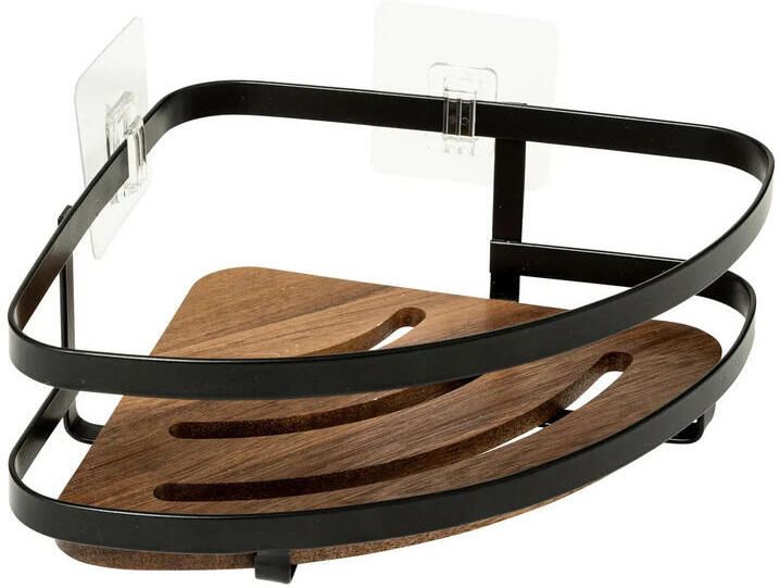 Five 5 Badkamer douche rekje metaal|hout zuignap 20x20x7 cm