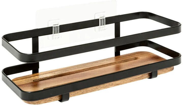 Five 5 Badkamer douche rekje metaal|hout zuignap 25x10x8cm