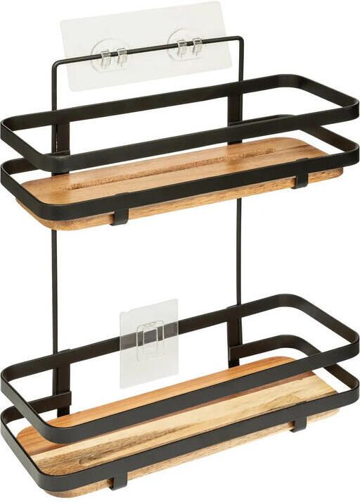 Five 5 Badkamer douche rekje metaal|hout zuignap 25x15x30 cm