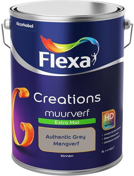 Flexa Creations Muurverf Extra Mat Authentic Grey 5 liter