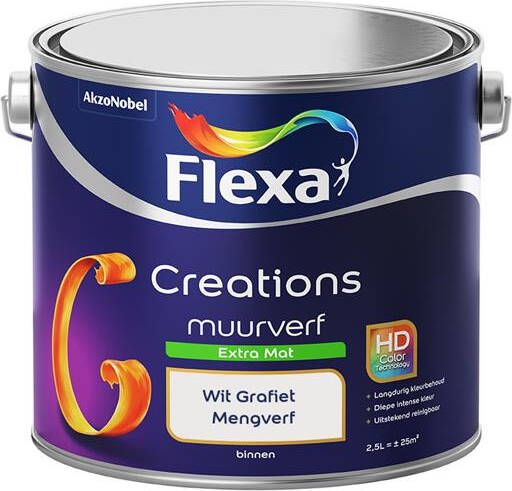 Flexa Creations Muurverf Extra Mat Wit Grafiet 2 5 liter