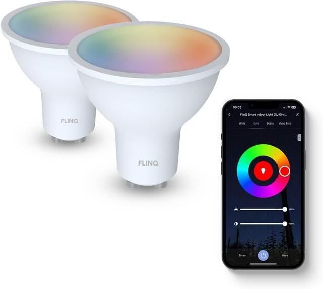 FlinQ Led Lamp Smart GU10 4.7 Watt RGB + Wit Alexa & Google Assistant