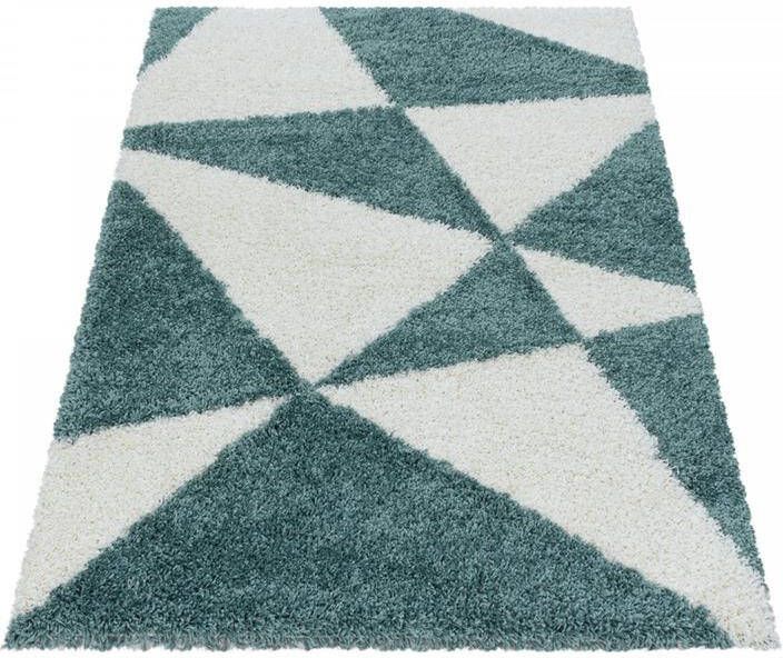 FlyCarpets Azure Hoogpolig Blauw Vloerkleed Geo 80x150 cm