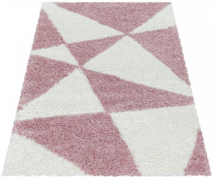 FlyCarpets Azure Hoogpolig Roze Vloerkleed Geo 140x200 cm