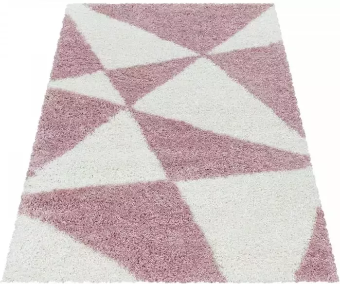 FlyCarpets Azure Hoogpolig Roze Vloerkleed Geo 80x150 cm