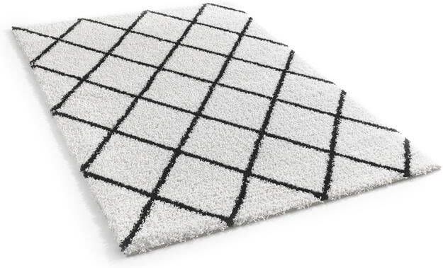 FlyCarpets Diamond Hoogpolig Vloerkleed Crème | Zwart 200x290 cm