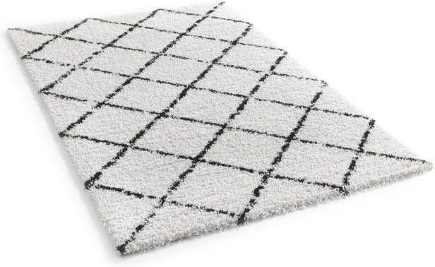 Flycarpets Candy Diamond Vloerkleed 80x150cm Crème Zwart Geruit Hoogpolig - Foto 3