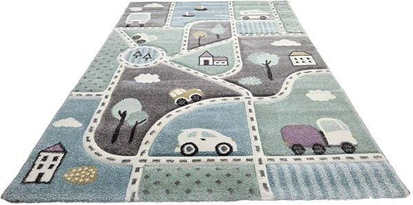 Flycarpets Kids Vloerkleed Kinderkamer Stad Speelkleed Pastel Multi Kleuren 120x170 cm