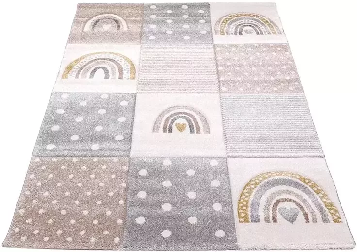 FlyCarpets Kids Kinderkamer Beige Vloerkleed Geblokt